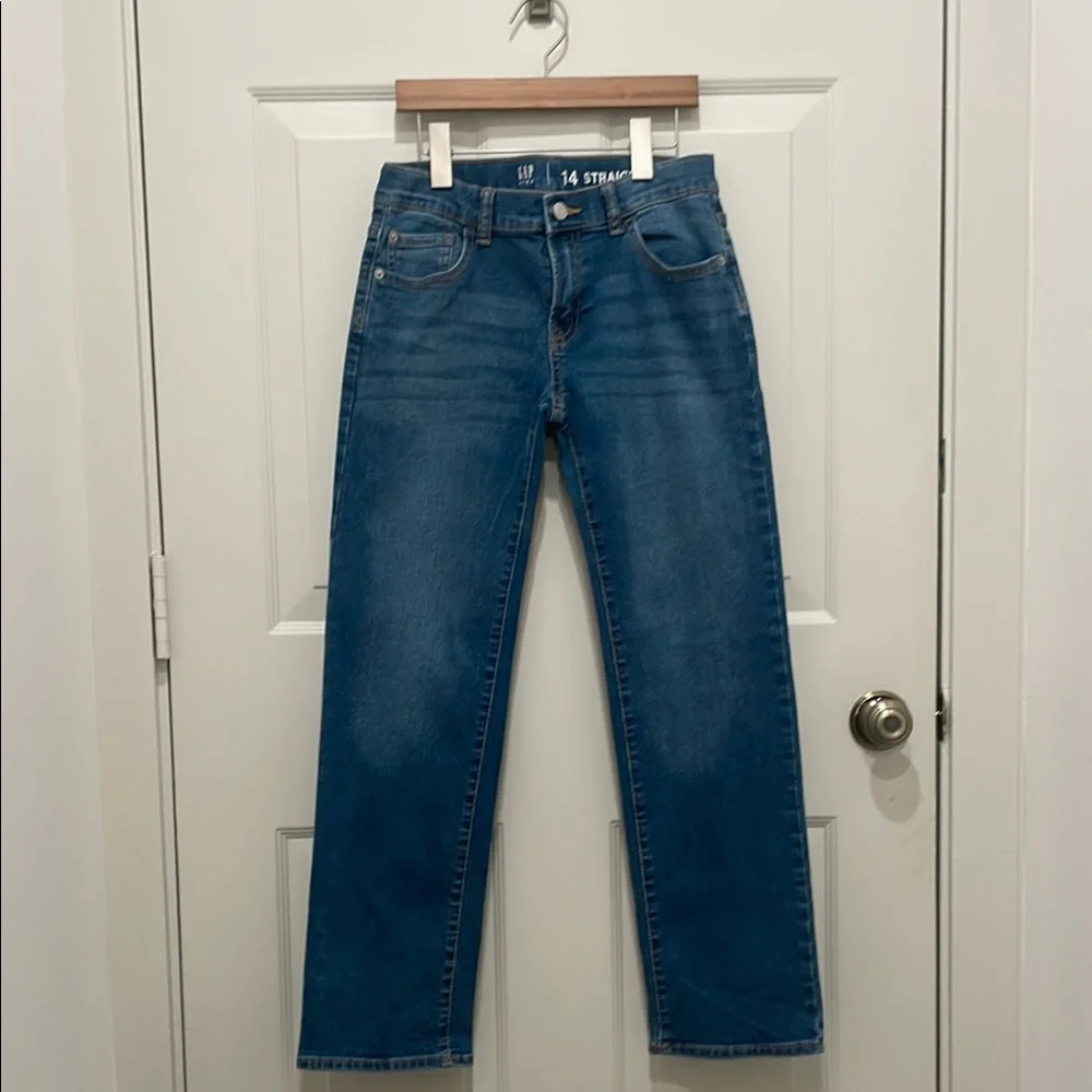 Gap Kids Relaxed Straight-Fit Jeans, Medium Dark Indigo Blue, Size 14, New